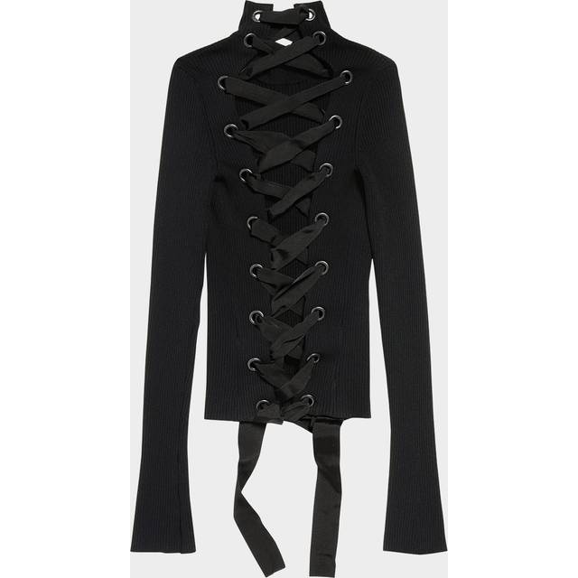 Laced Turtleneck Rib Sweater - 1000 BLACK - Medium