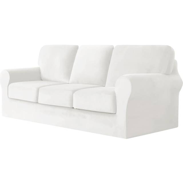 Sofa Cover With Separate Seat Cushions And Backrests Stretch Velvet Sofa Slipcover Couch Covers Furniture Protector Split Combined (Black,Large 4 Seat - White (230cm H X 300cm W X 110cm D)