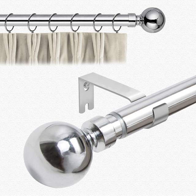 Metal Plain Ball Extendable Curtain Pole 160 cm to 300 cm Adjustable Curtain Rod - Chrome