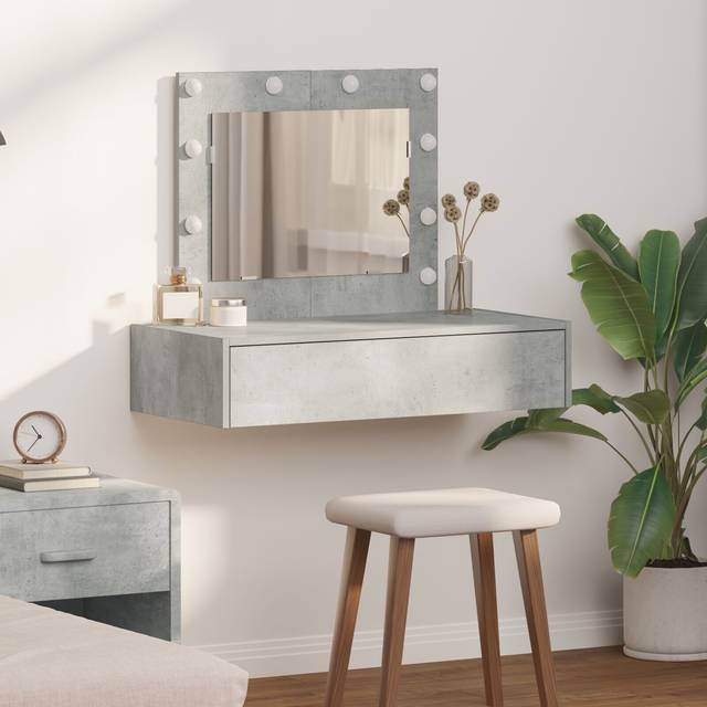 Vidaxl - Wall Hanging Dressing Table with led Lights Concrete Grey