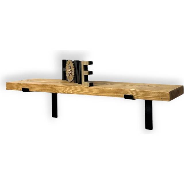 Industrial Scaffold Board Wall Shelf Down Lipped Metal Brackets Included For Bedroom - Rustic Pine (4.5cm H x 120cm W x 22cm D)