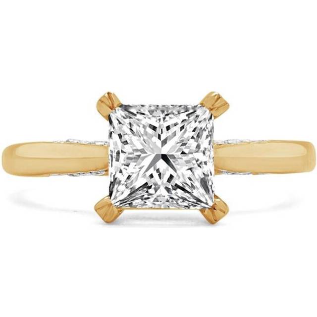 Majesty Diamonds MD240147-9 1.13 CTW Princess Diamond Hidden Halo Solitaire with Accents Engagement Ring in 14K Yellow Gold - Size 9