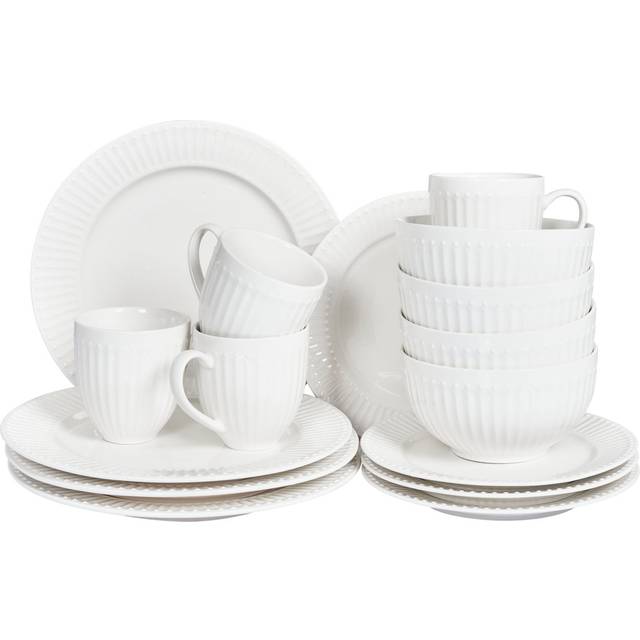 COWSLIP 16 Piece Handmade Porcelain China Dinnerware Set - Service for 4 - White (16)