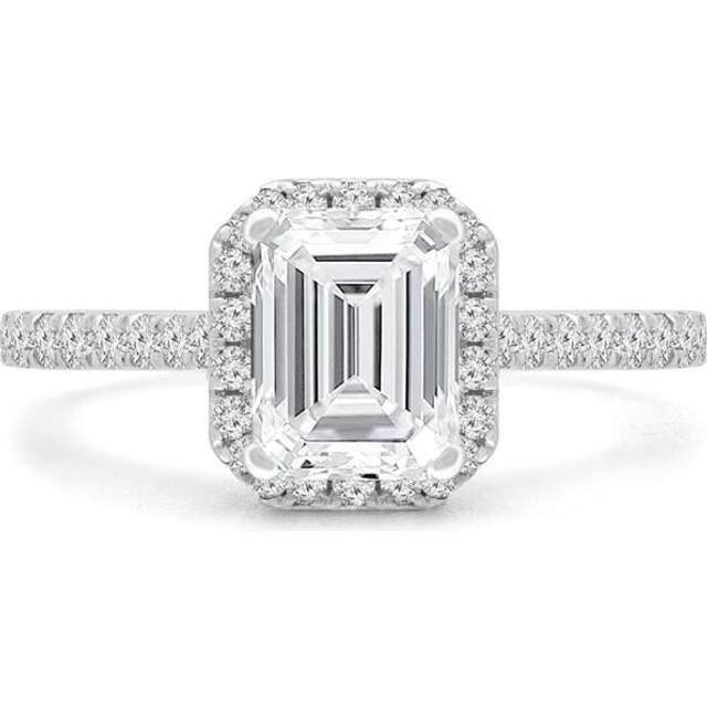 Majesty Diamonds MD240138-6 1.5 CTW Emerald Diamond Cathedral Emerald Halo Engagement Ring in 14K White Gold - Size 6