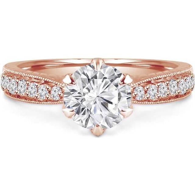 Majesty Diamonds MD240068-5 0.9 CTW Round Diamond 6-Prong Vintage Solitaire with Accents Engagement Ring in 14K Rose Gold - Size 5