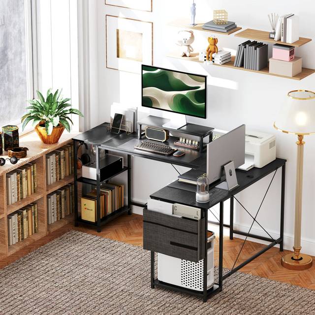 Rascoe 168cm W L-Shaped Computer Desk - Black