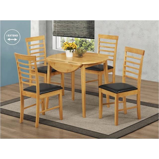 Winfield Drop Leaf Solid Oak Dining Set - Natural (4)