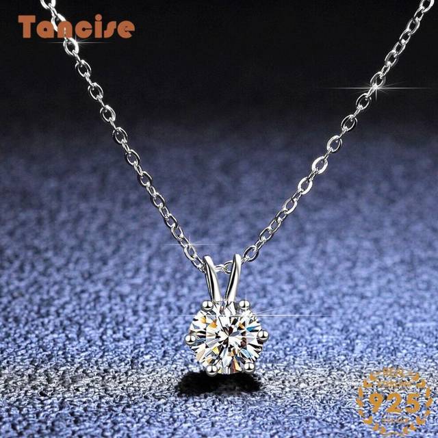 (silver, 1CT) Tancise S925 Sterling Silver Moissanite Luxury Personality Pendant Necklace Women's Classic Tide Necklace Necklace Party Gift