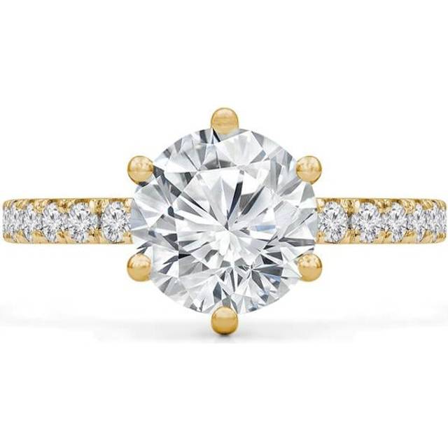 Majesty Diamonds MD240092-4.5 1.1 CTW Round Diamond 6-Prong Hidden Halo Solitaire with Accents Engagement Ring in 14K Yellow Gold - Size 4.5