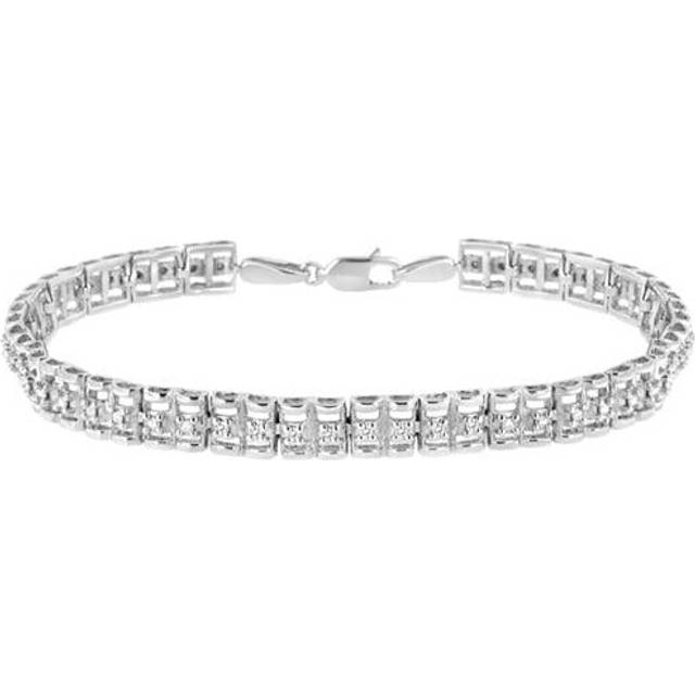 Infinite Jewels 60-8088WDM White .925 Sterling Silver 0.1 CTTW Diamond Double-Link 7 in. Rolex Tennis Bracelet, I-J Color - I3 Clarity
