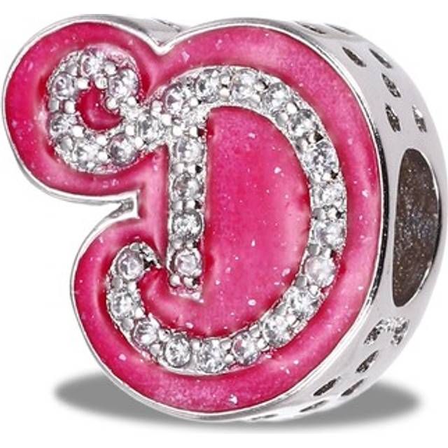 Letter charm for bracelets, silver letter d bead charm for women pendant, pink