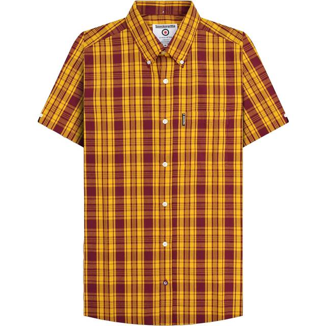 (XL, Burgundy/Gold) Lambretta Mens SS25 Checked Shirt