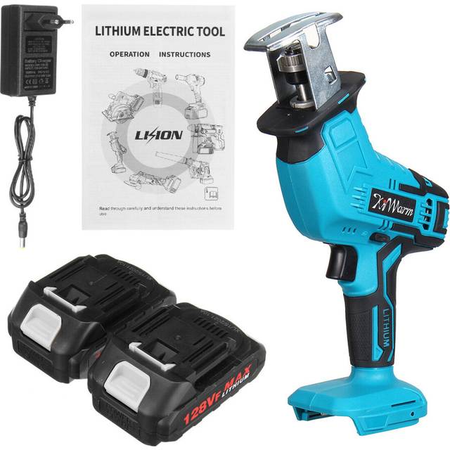 (Two Batteries US Plug) 128VF Cordless Electric Saber Saw Reciprocating Blade Saw With 18V Battery Rechargeable Wood Cutter Sable