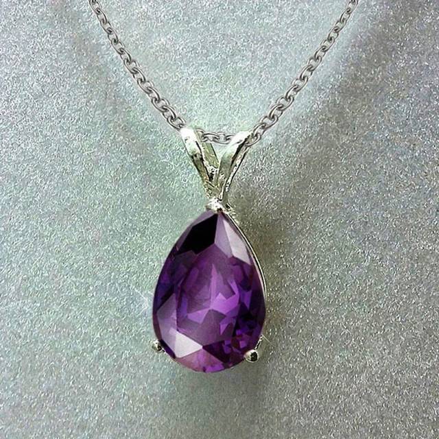 (purple) Plated Teardrop Shaped Gemstone Zircon Pendant Necklace Wedding Proposal Party Necklace Jewelry