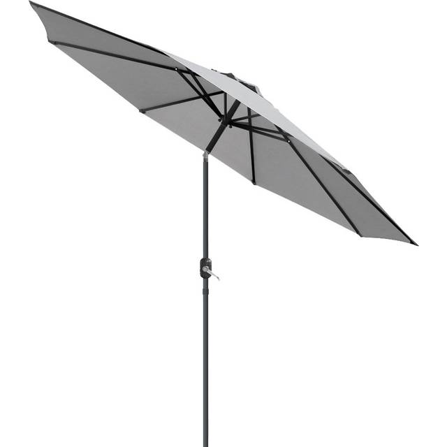 Coffee 3M Round Patio Crank Tilt Umbrella Outdoor Garden Parasol with Base - Grey (300cm W X 300cm D)