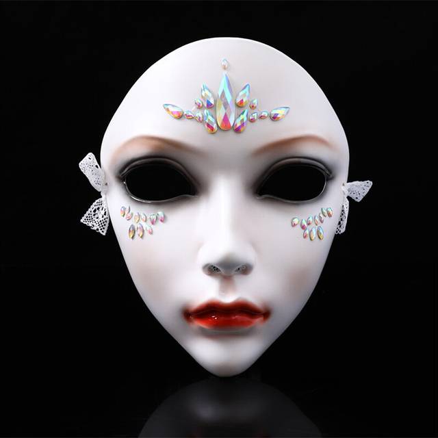 (A) Chinese Style Female Resin Mask Hand-Painted Ancient Style Mask Halloween