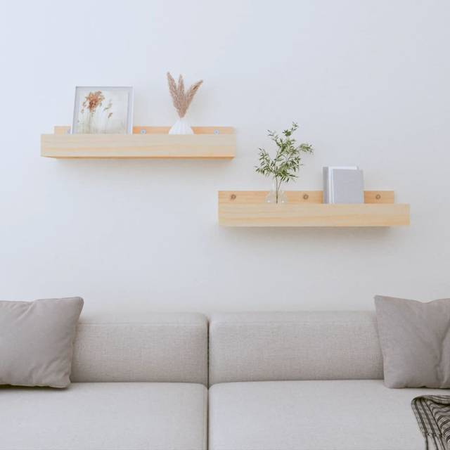 Hillbrand 2 Piece Pine Solid Wood Bracket Shelf - Natural (9cm H x 50cm W x 12cm D)