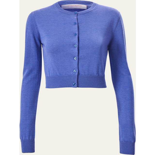 Long-Sleeve Silk-Cotton Crop Cardigan - DELPHINIUM - X-Small