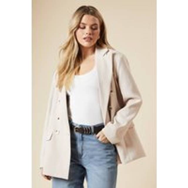 Womens Oversized Double Breasted Blazer - Ecru - 10