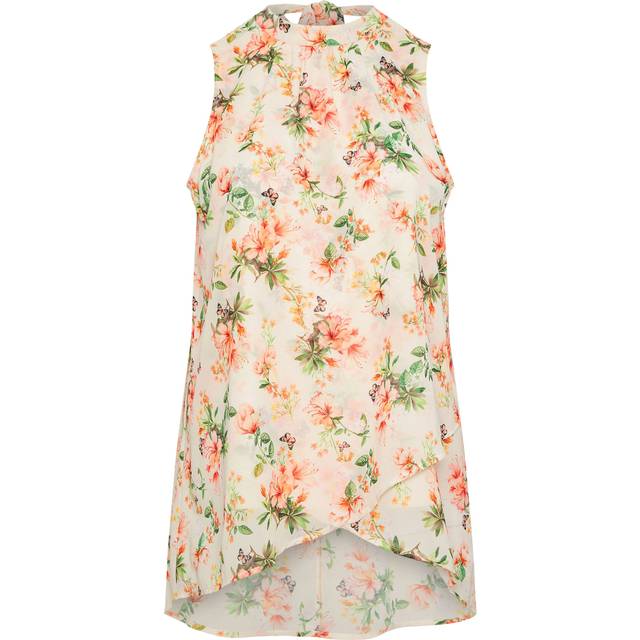 Yours London Curve Ivory White Floral High Neck Layered Blouse, Women's Curve & Plus Size, Yours London - 26-28
