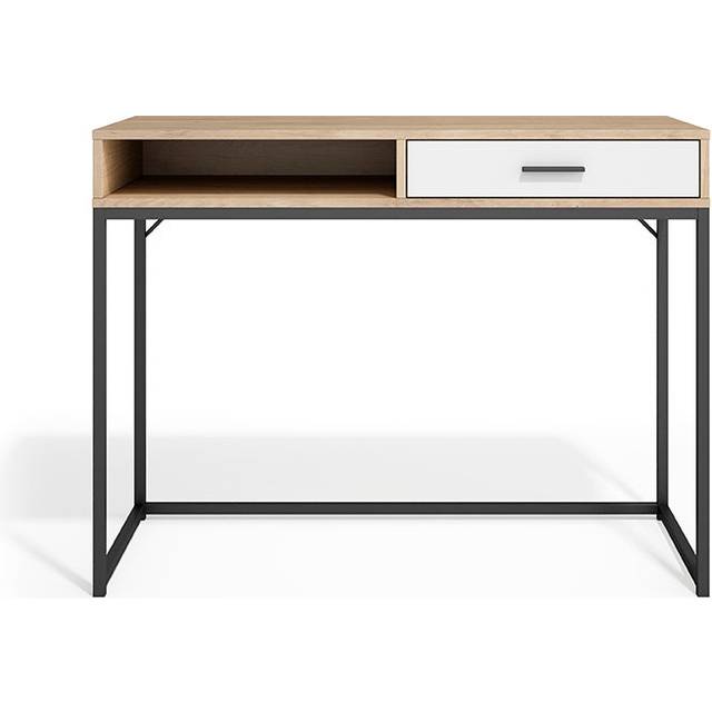 Office desk in melamine with drawer and metal legs - Light oak;White (79cm H X 105cm W X 48cm D)