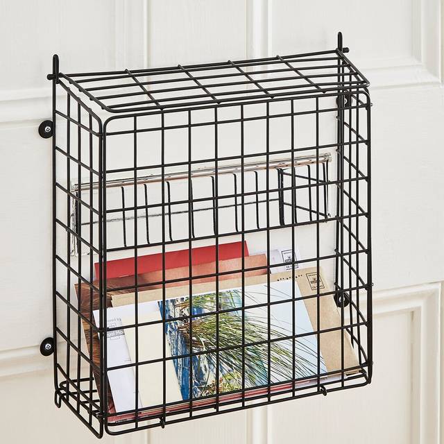 Letter Box Mail Catcher Metal Basket Wooden Doors Only - Black