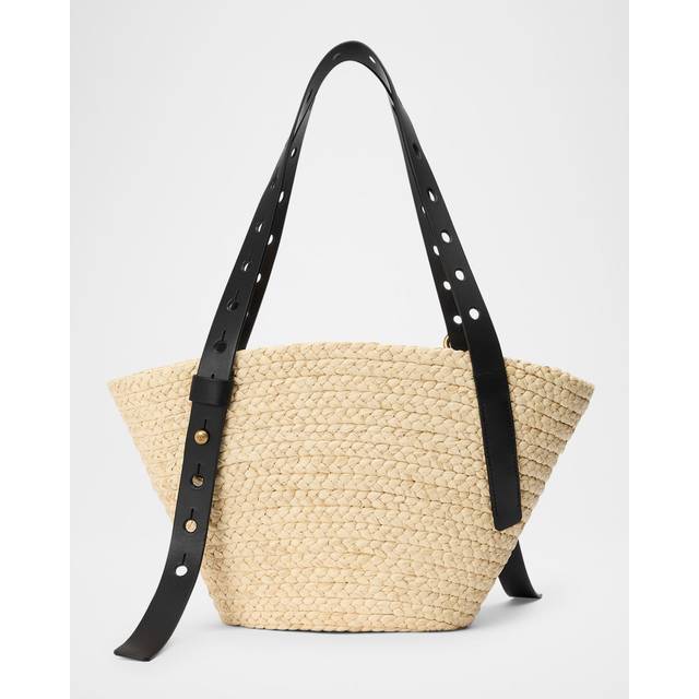 LOEWE - + Paula's Ibiza Punch Hole Small Leather-trimmed Raffia Tote - Beige - Neutrals - One size
