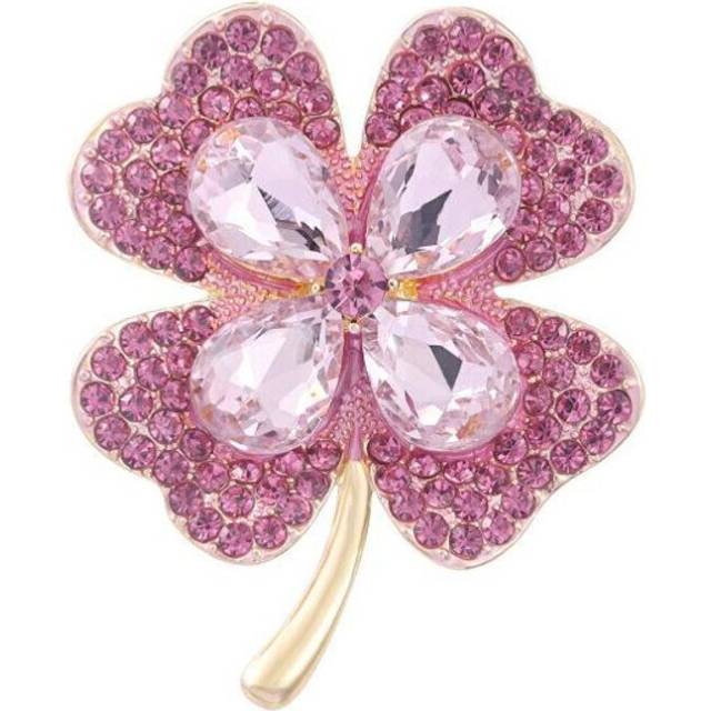 (pink) Creative Pop Elegant Green Four Leaf Clover Brooch Pin Women&apos;s Suit Coat  Brooch Lucky Jewelry