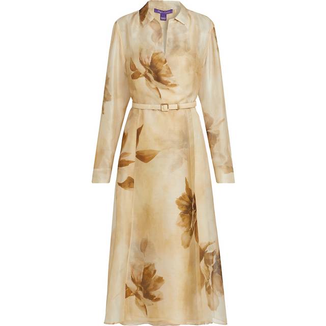 Aniyah Floral Gauze Belted Wrap Midi Dress - CLA TAN - 10