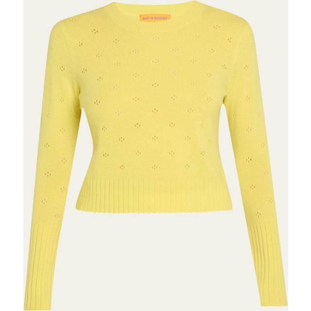 Shrunken Pointelle Crewneck Cashmere Pullover - Light/Pastel Yellow - Large