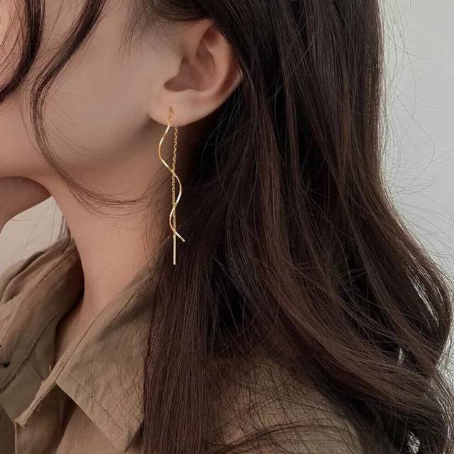 (gold) Women's Fashion Accessories Long Tassel Threader Earrings For Women Wave Shaped Simple Long Chain Earring Wedding Party Jewelry