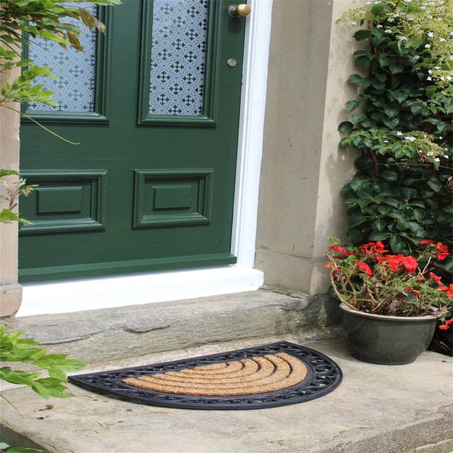 Heavy Duty Rubber Coir Door Mat - Black;Brown (75cm W X 45cm L)