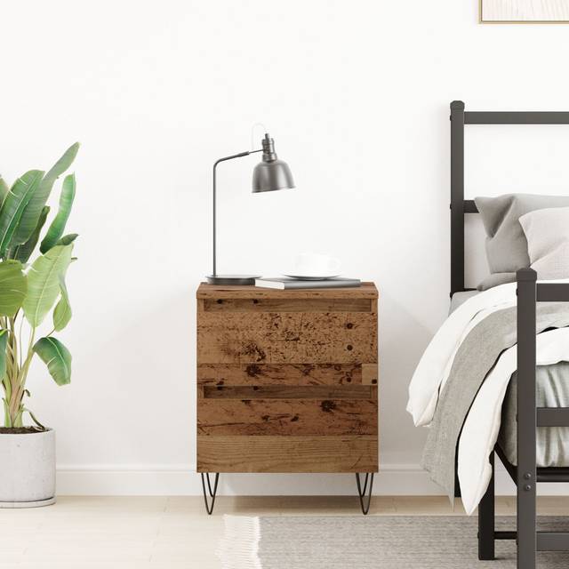 Bedside Cabinet Old Wood Solid Reclaimed Wood Compact (50cm H X 40cm W X 35cm D)