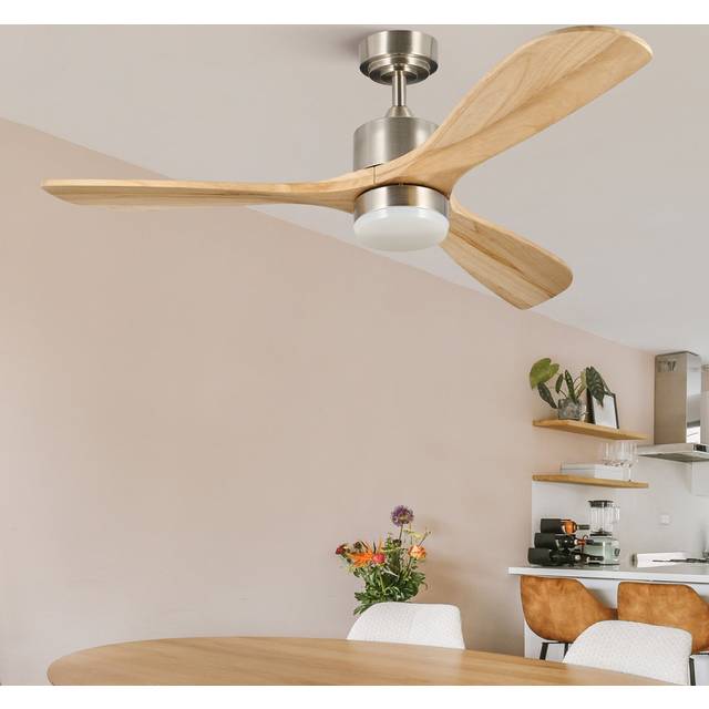 132cm LED Ceiling Fan with Dimmable Light Kit and Remote - Natural Wood (132cm)