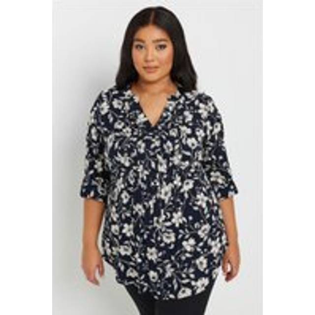 Yours Curve Navy Blue Floral Pintuck Blouse, Women's Curve & Plus Size, Yours - 30-32