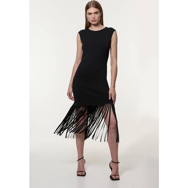 Petite Tassel Knitted Dress - Black