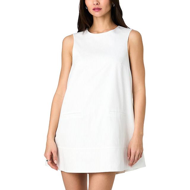 French Connection Cotton Pinstripe Sleeveless Shift Dress, Cream/Blue Stripe