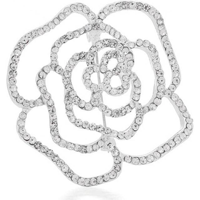 (Silver, One size) Camellia Pearl Brooch For Women, Luxury Design, European Style Pin For Scarf Or Dress - Jxlgv