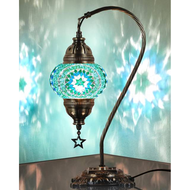 DEMMEX Turkish Moroccan Mosaic Table Desk Bedside Night Lamp Light Lampshade, Tiffany Style Hand Cut Colorful Mosaic Glasses, Glass Beads - Decorated