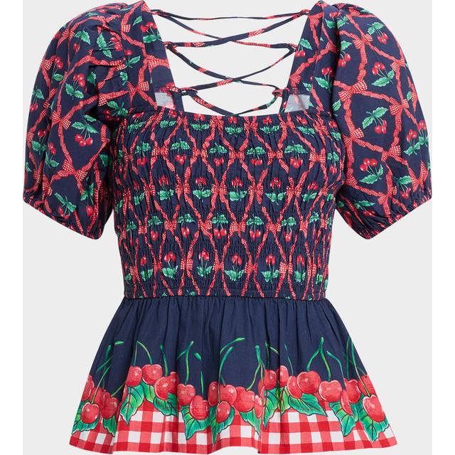 Allegra Cherry Pie Smocked Blouse - NAVYRED - 12 UK (8 US)