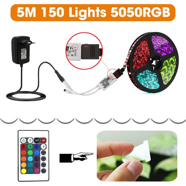 (Option A) Watertight LED Strip Light + WiFi Controller + 24Keys Remote Control +Power Adapter DC12V