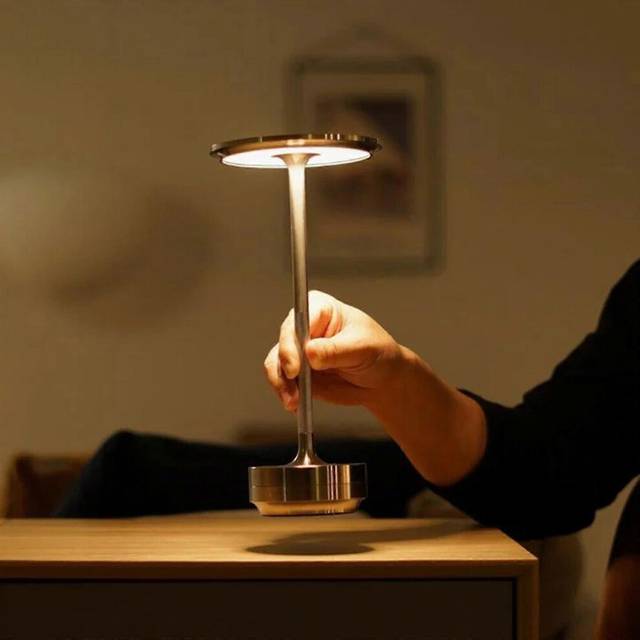 (Gold, One size) Touching Control Crystal Lamp Rechargeable Waterproof Soft Light Metal Dimmable Cordless Desk Lamp