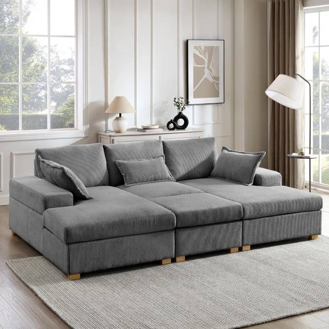Bertle Small U-Shaped Sofa With Footstool - Dark Grey (82cm H X 251cm W X 160cm D)