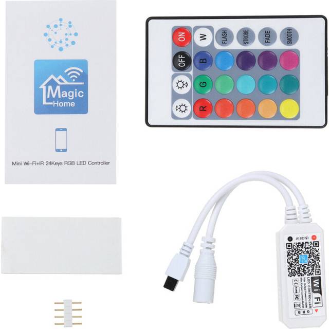 (Option C) Watertight LED Strip Light + WiFi Controller + 24Keys Remote Control +Power Adapter DC12V