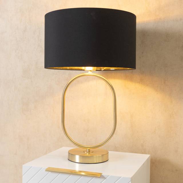 Valuelights - Antonia Fabric with Gold Drum Shade Brushed Gold Oval Table Lamp with led Bulb