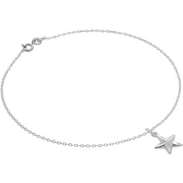 Fine Sterling Silver Belcher Anklet with Diamond Cut Star Charm - 10 Inches