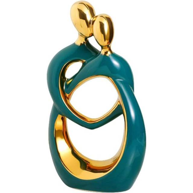 Modern Abstract Romantic Couple Hugging Ceramic Sculpture - Gold