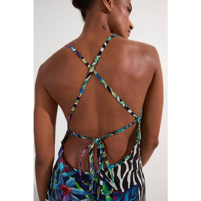 Floral Animal Georgette Beach Slip Dress - Blue