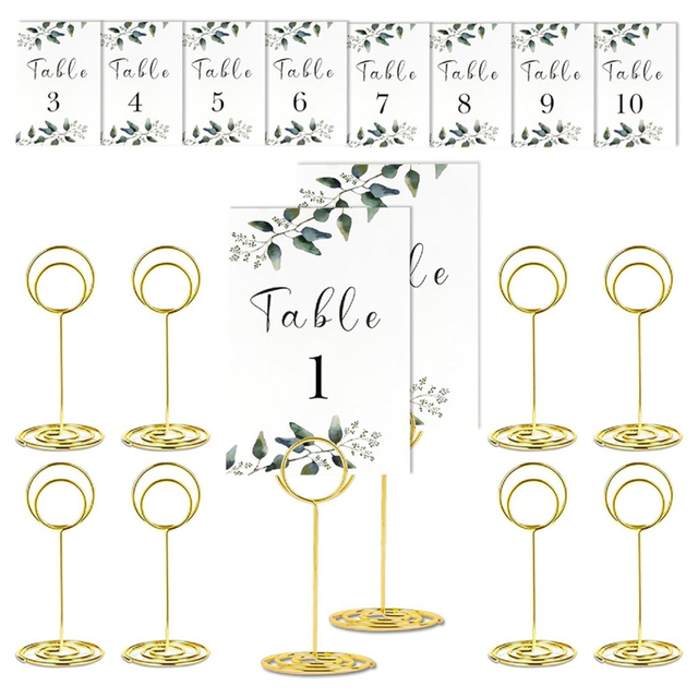 Elegant Gold Table Number Holders - 10-Pack Place Card & Paper Stands for Weddings, Events Parties
