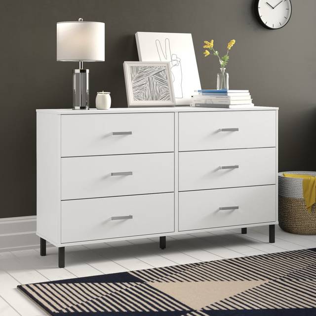 Alexei 6 Drawer 148.6Cm W Double Dresser - White (86.6cm H X 148.6cm W X 40cm D)